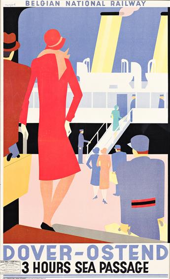 LEO MARFURT (1894-1977). BELGIAN NATIONAL RAILWAY / DOVER - OSTEND. 1932. 40x25½ inches, 101½x64¾ cm. Les Creations Publicitaires, Brus          